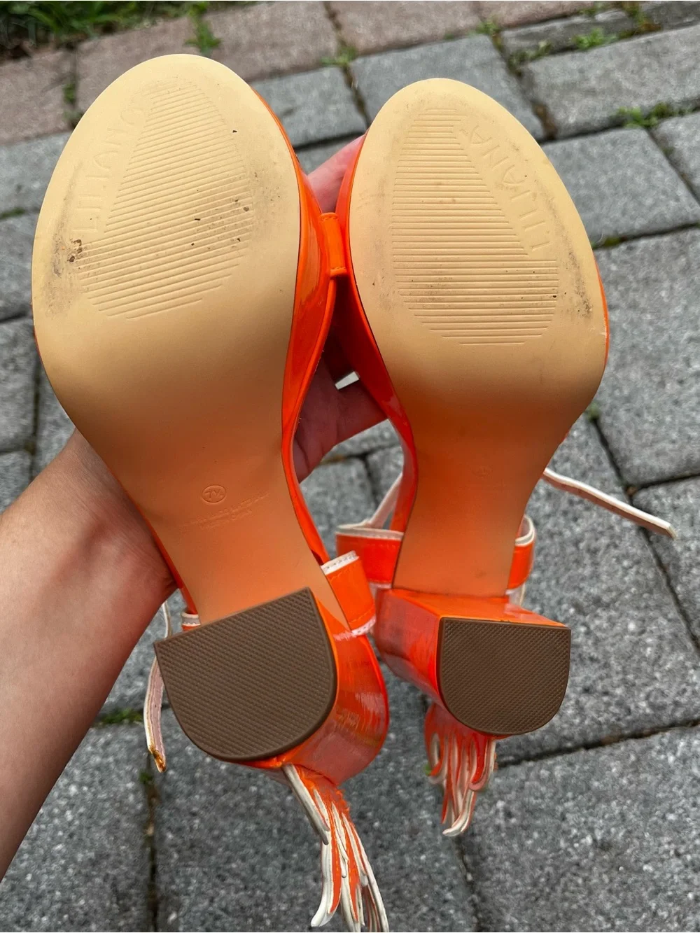 Lilana Dollskill Bold Orange Flame Platform Sandals with White Ankle Strap